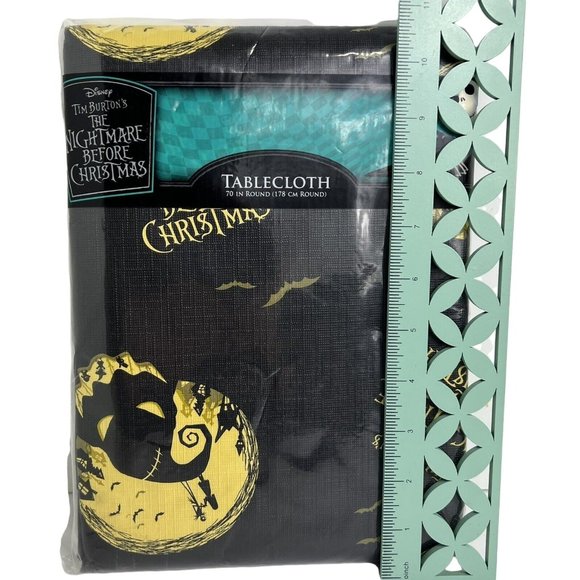 Disney Nightmare Before Christmas Tablecloth 70" Round Oogie Boogie Black Yellow - Picture 8 of 12